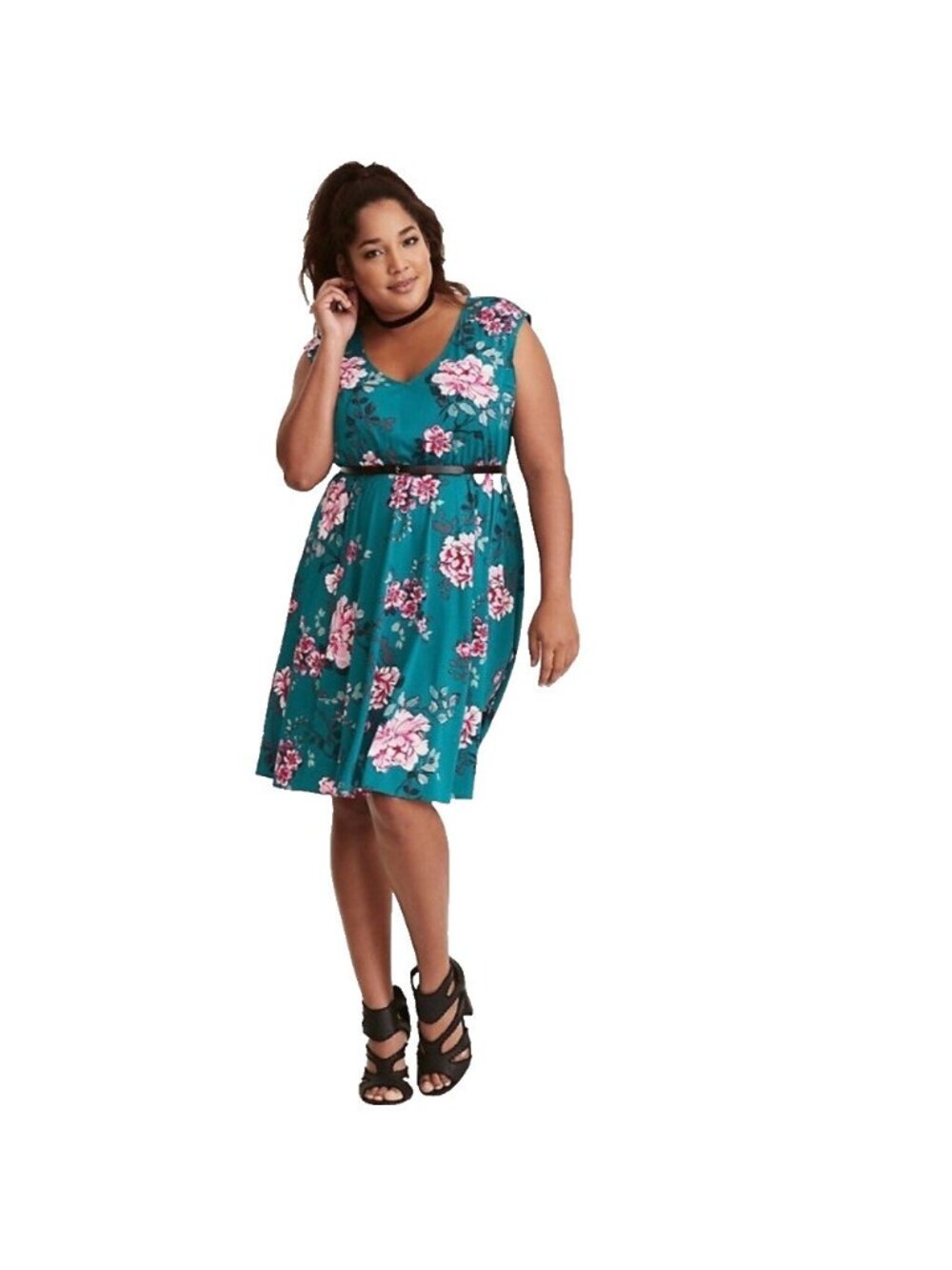 Torrid Skater Dress Womens Size 6X Blue Floral Flowy Dressy Stretchy Romantic